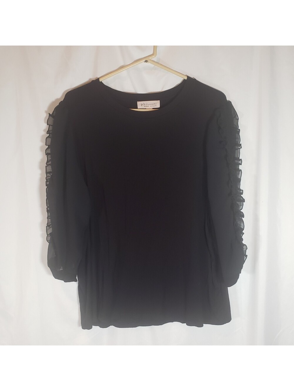 Philosophy Woman Womens 2X Black Blouse Sheer Ruffle Sleeve Dressy Top